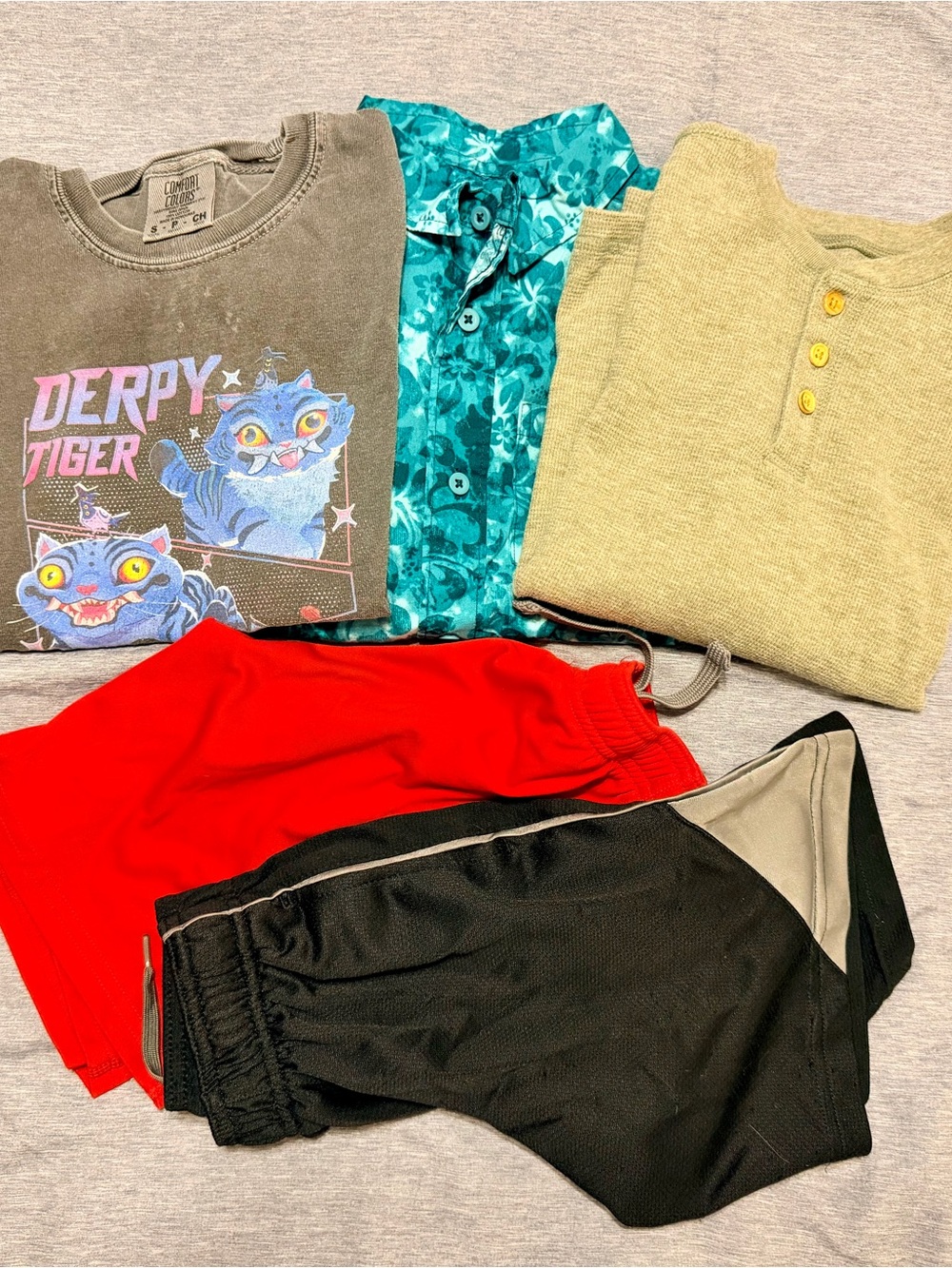 Lot or bundle of boys clothes - 3 shirts and 2 pairs of shorts